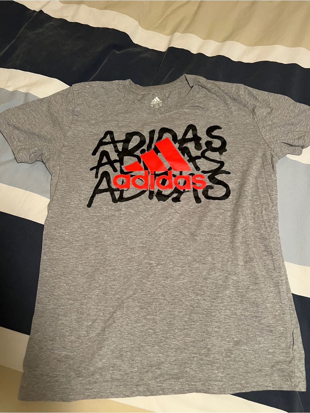 adidas Gray Tee with Red Logo and Black Graphic